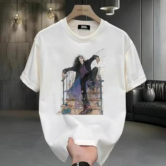 2024 Trendy Men's Cotton Short-Sleeve Round Neck Cartoon Print T-Shirt