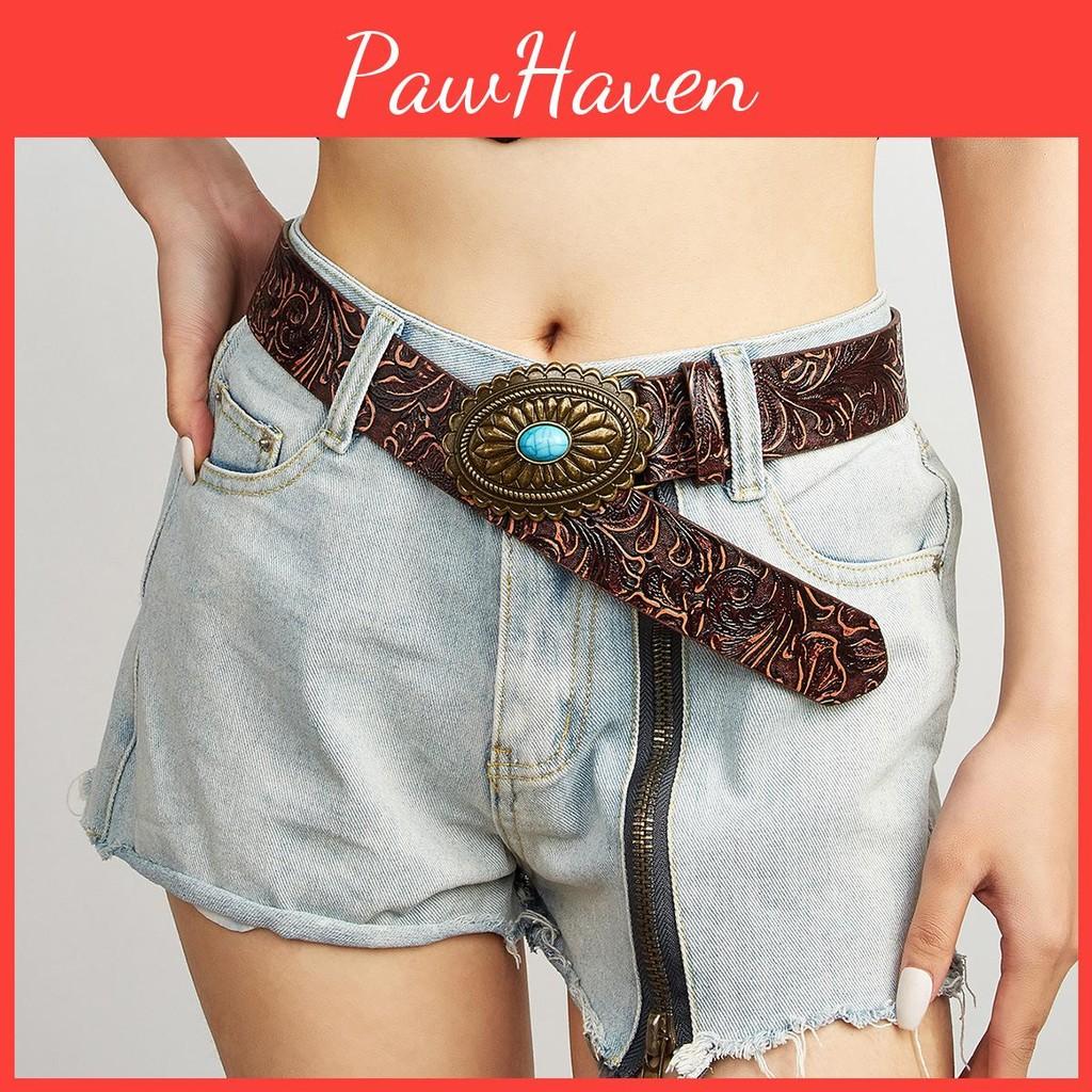 Gemstone Simulation Fashion And Metal Buckle Decor Flower Pattern Belt Women