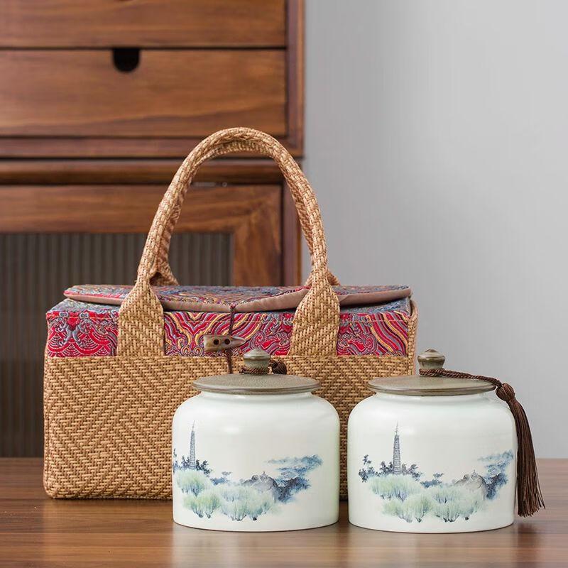 Керамическая банка для хранения чая подарочный набор