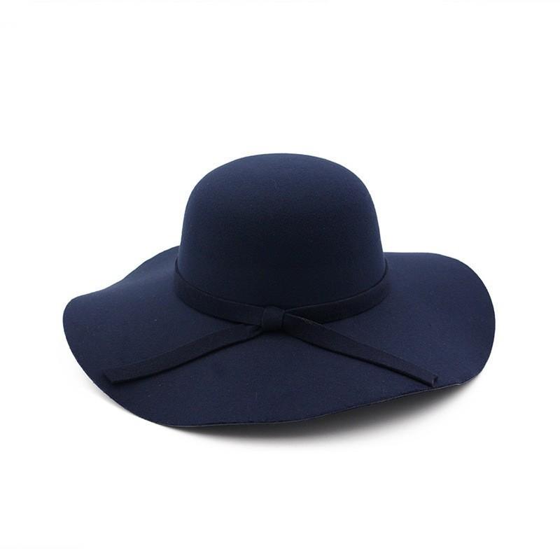 Classic Ladies Felt Hat With Big Brim And Bow For Outdoor And Casual Use