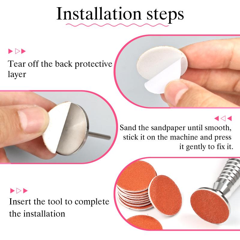 Nail Art Sanding Polish Paper Discs With Metal Nail Bearing Replaceable Self-Adhesive Sandpaper Discs Repair Manicure Pedicure