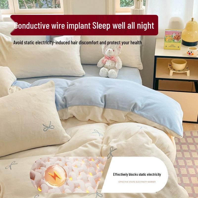 2025 New Thickened Warm Velvet Flannel Coral Fleece Bedding Set - Autumn/Winter Duvet Cover & Three-Piece Bedsheet