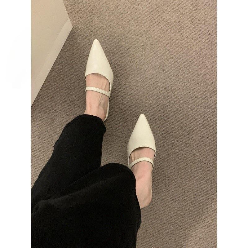 Temperament shallow mouth pointed head half slippers women wear one foot lazy shoes empty bag head sandals