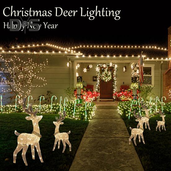 Christmas Lighted Reindeer Decorations Glowing Plastic Deer Ornaments with LED Lights for Indoor Outdoor Holiday Display