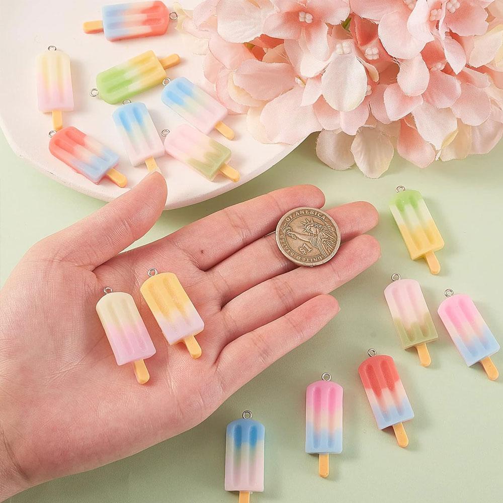 10/20/40 Pieces of 7-color Ice Cream Pendant, Rainbow Resin Popsicle Pendant, DIY Earrings, Keychains, Necklaces, Bracelets, Jewelry Making