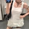 Women's Sleeveless French Knitted Vest Dress - Waist-Cinching First Love Style Little White Dress