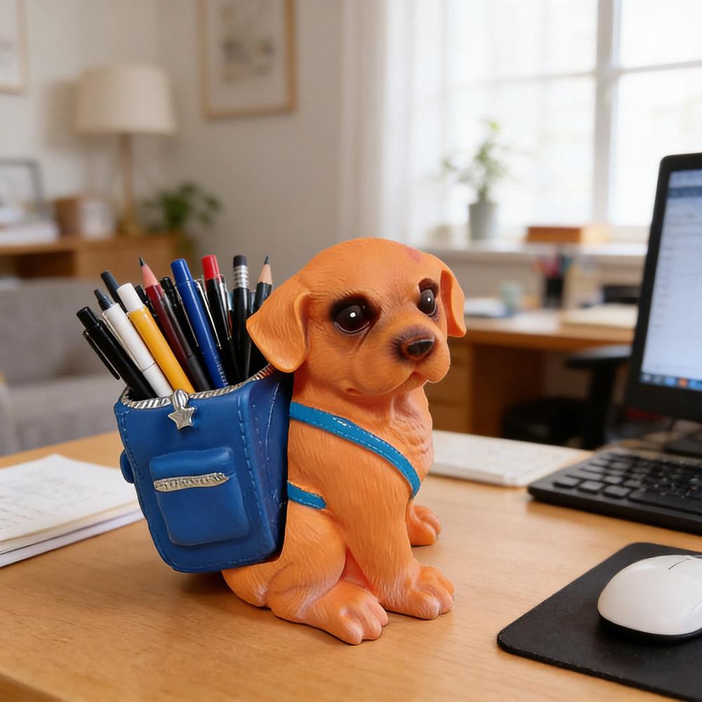 Cute Puppy Pen Holder Resin Desk Decoration for Offices Homes Perfect Birthday Gift for Students Young Adults