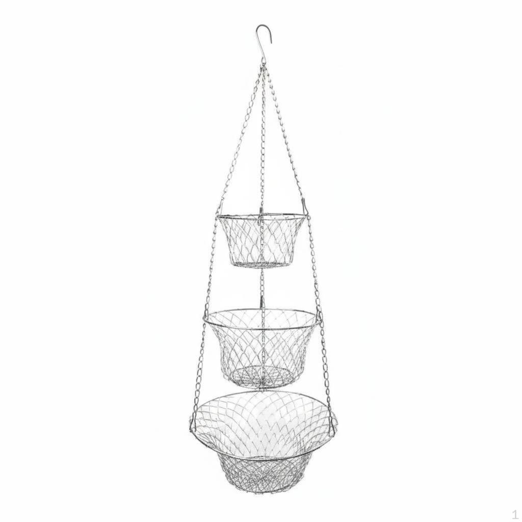 3Tier Hanging Fruit Basket Space Saving Wire for Living Room, Kitchen Boxed
