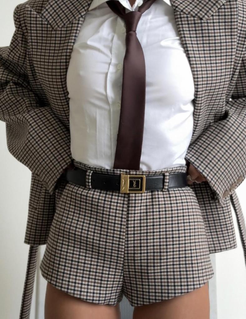European & American Women's Autumn Casual Plaid Lapel Suit with Shorts