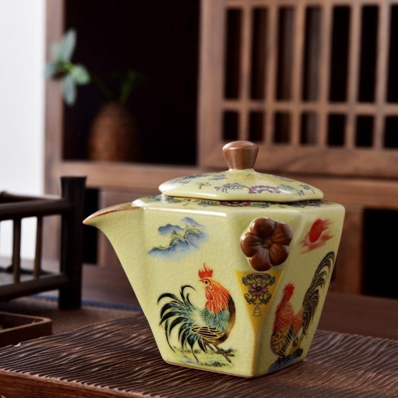 

200ml Rooster Eight Handed Claw Pot Ru Kiln Large Capacity Chinese Style Tea Divider Good Luck Anti Scalding Hand Holding Pot