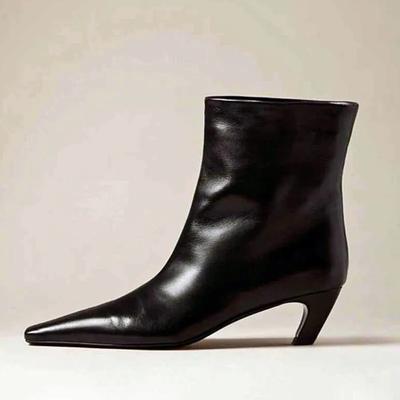 French Style Small Square Toe Thin Heel Bare Boots for Women, Versatile In Autumn and Winter, Cat Heel Short Boots