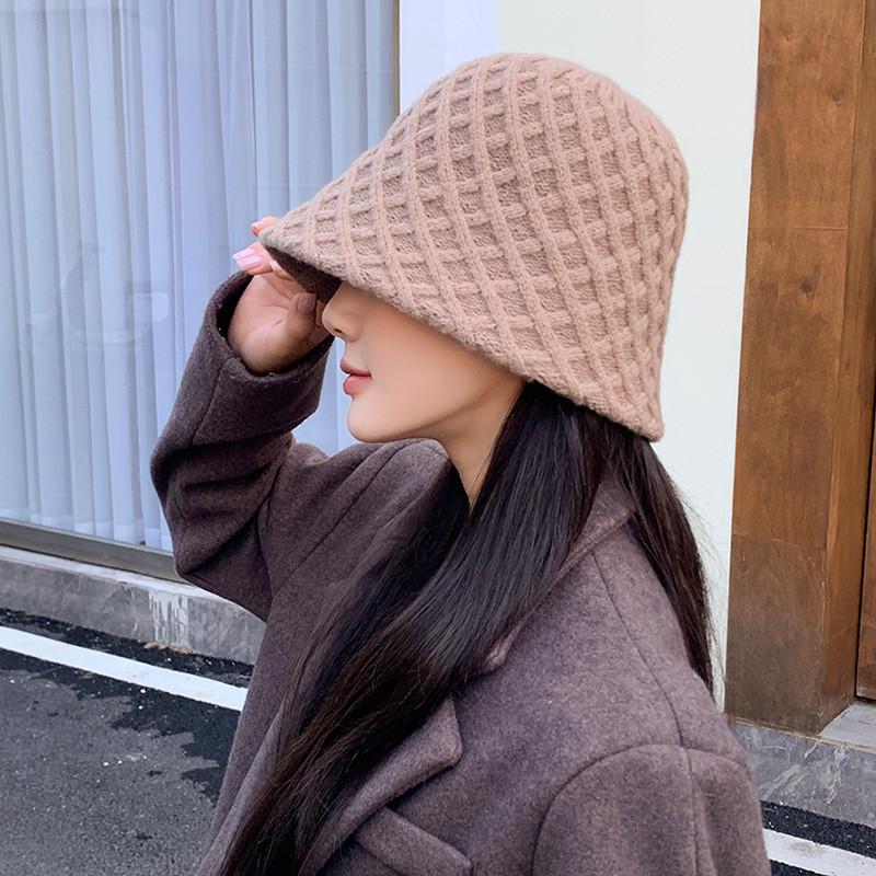 Korean Style Square Pattern Knit Sun Hat With Warmth And Airflow For Casual Wear