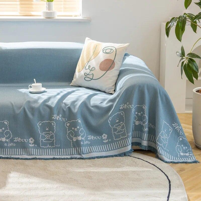 New Soild Color Sofa Covers Towel Soft Cute Cartoon Cover for Living Room Bay Window Pad L-shaped Sofa Decor