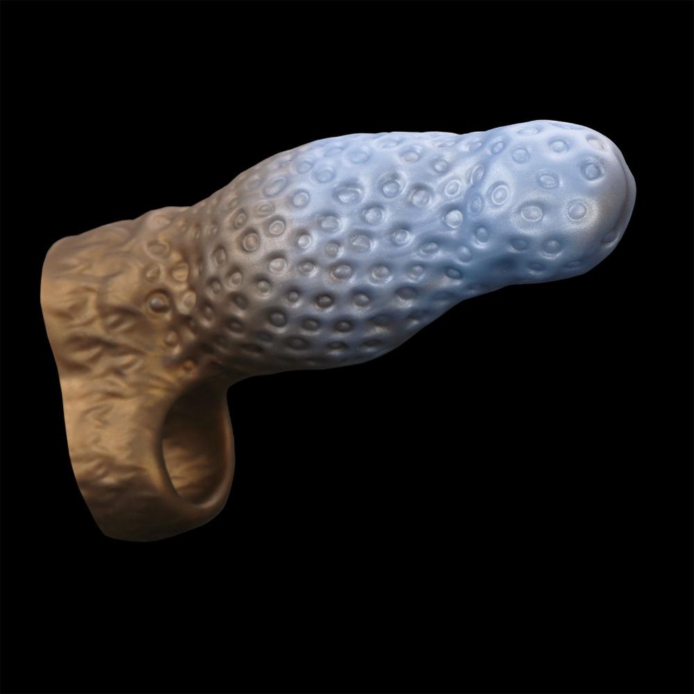 Liquid Silicone Penis Sleeve - Thicker Longer Hollow Design with Built-in Massage Beads Adult Sex Toy