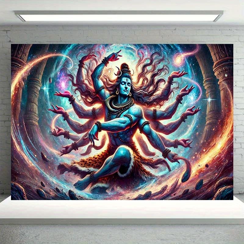 2D Flat Design 1 Piece of Indian Mythological Shiva Dance Banner for Home Decoration Parties Weddings Diwali Festival