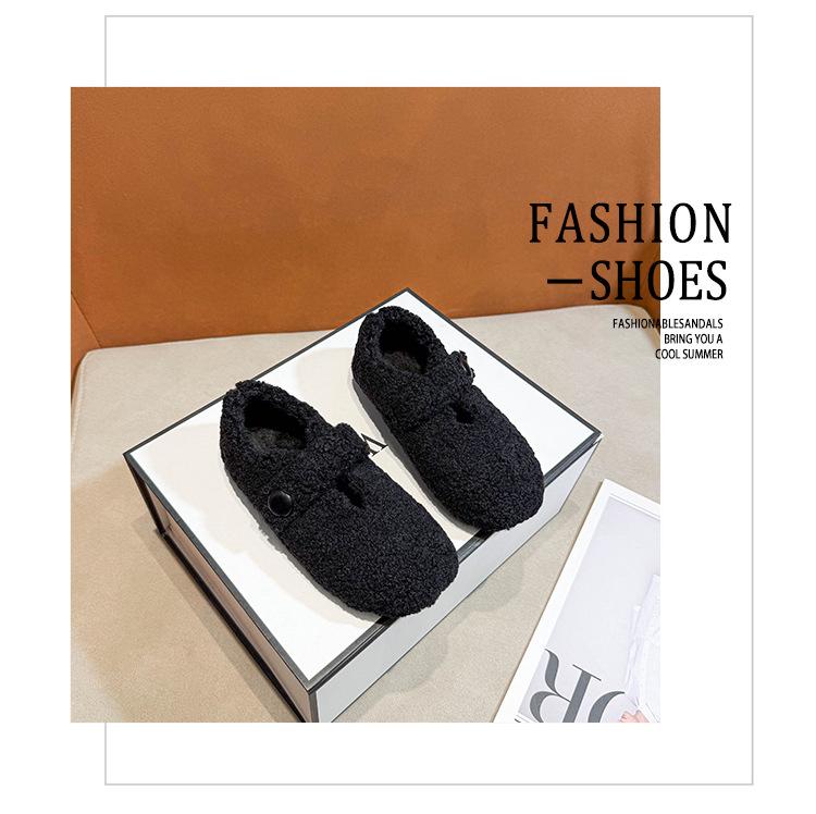 Girls' 2025 Winter Plush Moccasins: Warm, Soft-Sole, Non-Slip, Thickened Korean-Style Cotton Clogs for Outdoor Wear