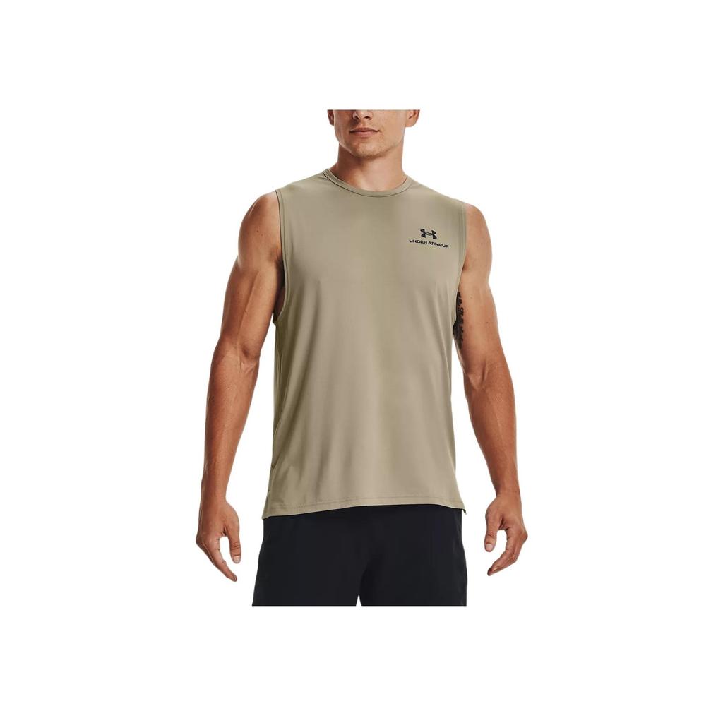Under Armour Rush Series Energy Reflective Logo Solid Crew Neck Sleeveless Top Men Tops Beige 1366139-037