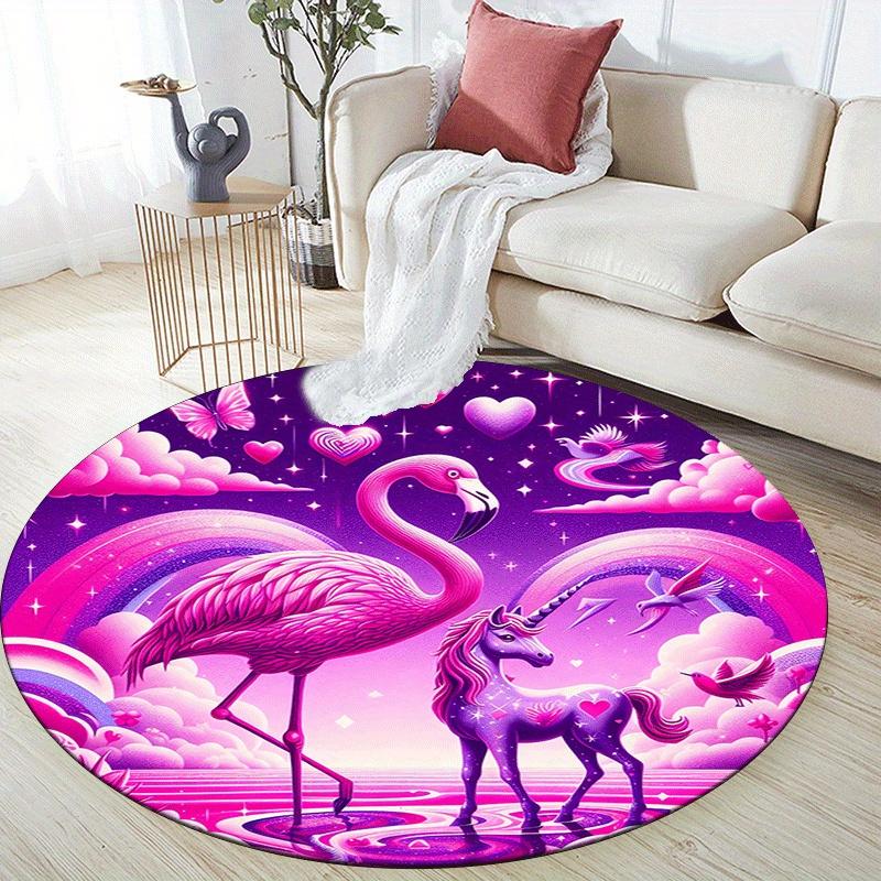 1pc Soft, Absorbent & Non Slip Flamingo Unicorn and Pink World Round Rug Soft Circle Rug for Living Room & Bedroom Decor, Chair Mats, and Un
