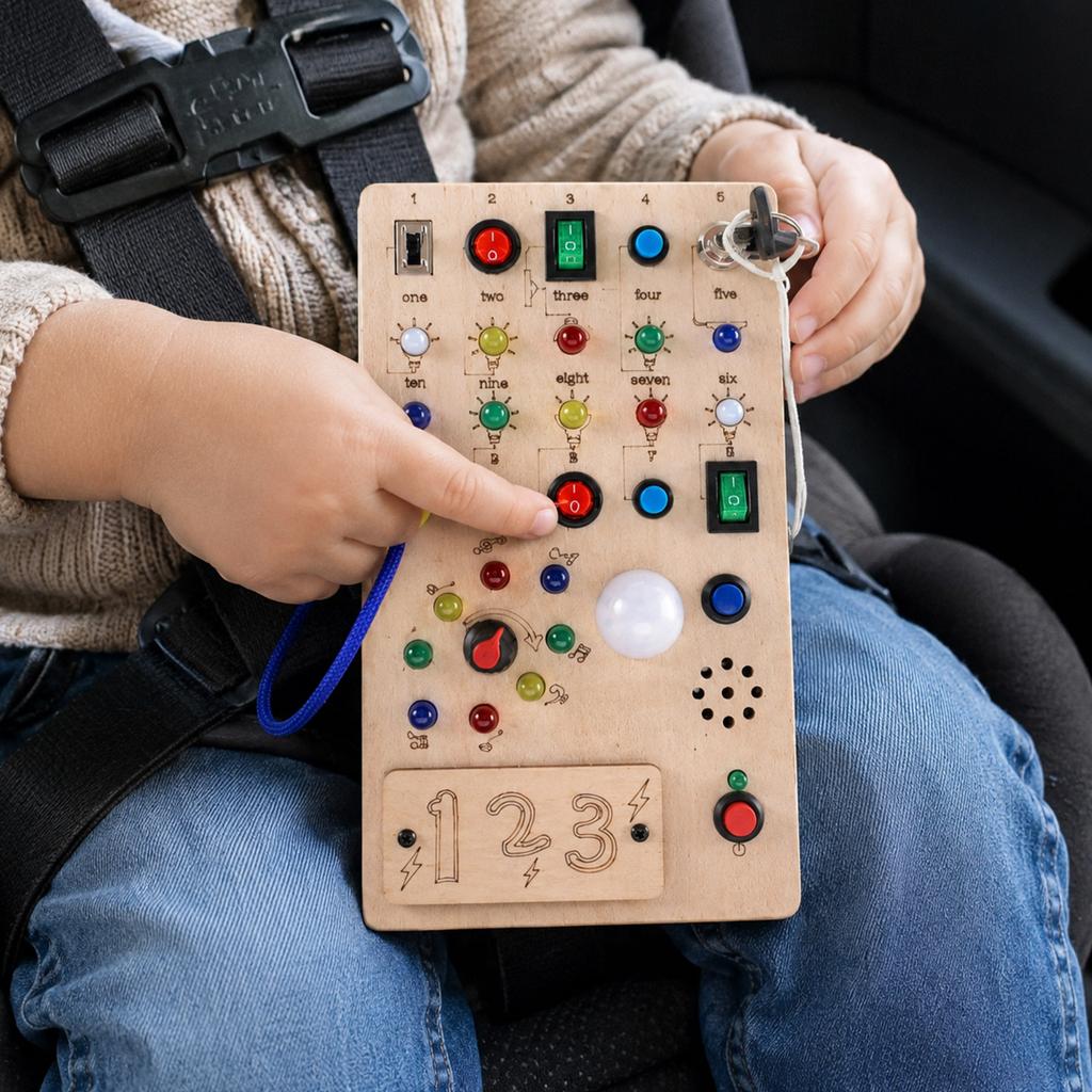 Montessori Wooden Busy Board with Light Switches and Sensory Toys Circuit Busy Board for Toddlers and Babies Over 1 Year Educational Activity Toy
