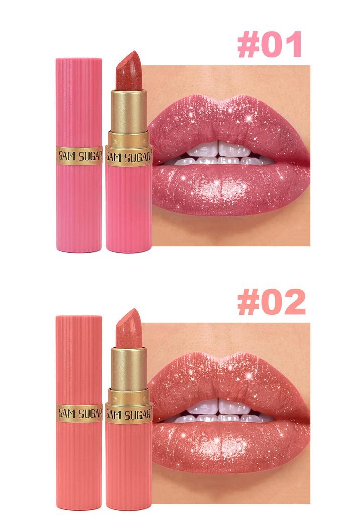 SAM SUGAR 6-Piece Diamond Lipstick Set: Pearlescent Matte, Long-lasting Fine Shimmer, Cross-border Color Makeup.