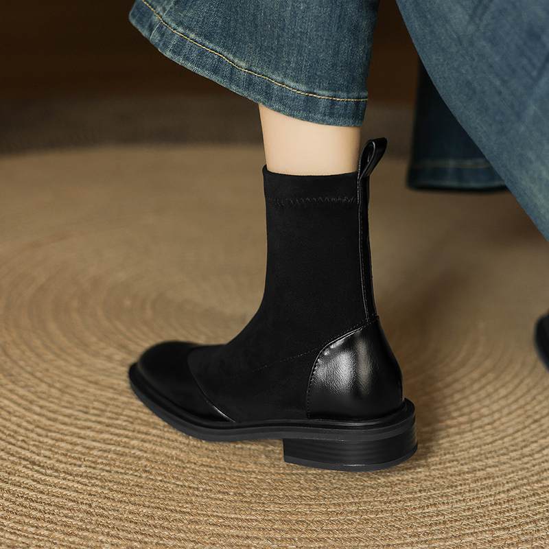 Krazing Po Microfibră Flock Iarnă Vârf Rotund Mărimea 33 Ghete Chelsea Mărimea 43 Fermoar Calitate Înaltă Tocuri Joase Botine