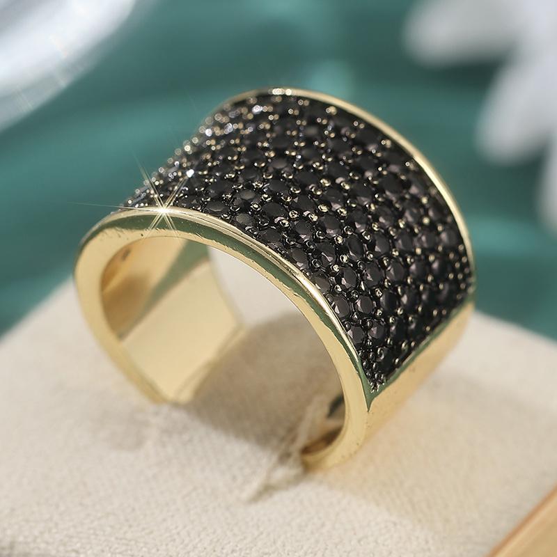 

Vintage Luxury Black Color Inlaid Zircon Wide Face Women s Ring, Suitable As An Accessory Gift for Women s Holiday Banquets 7