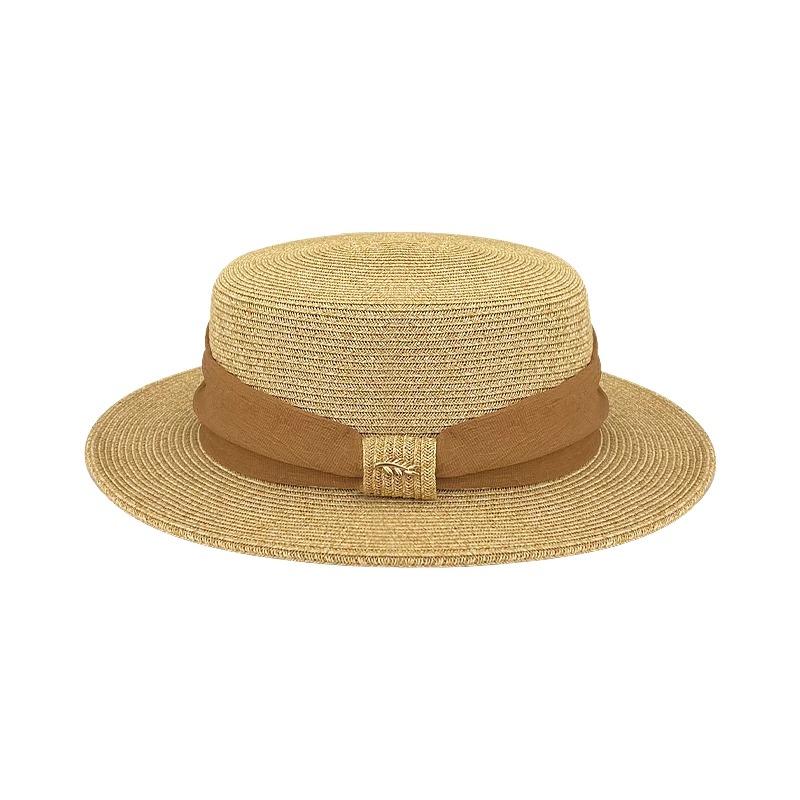 Flat top flat edge straw hat women's spring summer seaside vacation sunshade sunscreen top hat straw beach hat