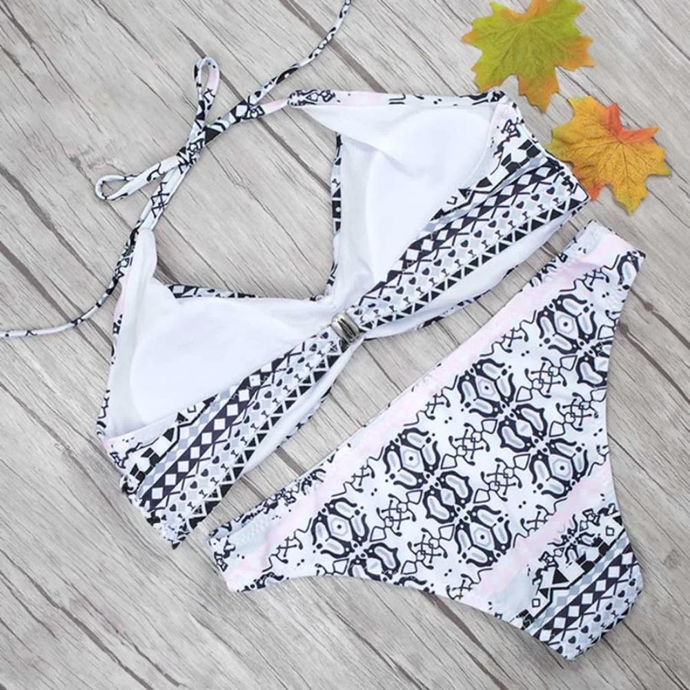 Dwuczęściowy strój kąpielowy bikini z wzorem azteckim, wiązany komplet M Dwuczęściowy strój kąpielowy bikini z wzorem azteckim, wiązany komplet M