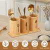 3 Pcs Bamboo Utensil Holder with Tray Cutlery Containers Drying Rack Kitchen Knife Spoon Fork Storage Tableware Organizer