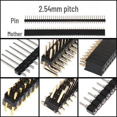 2.54mm Gold-Plated Copper Round Pin Header Socket: Single Row 40p, Double Row 2x40p, Straight/Bent SMD Round Hole