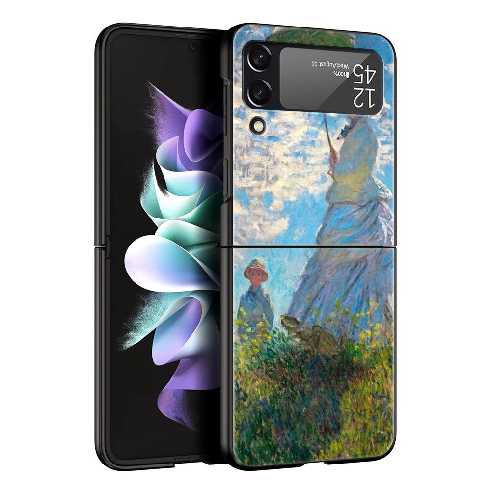 For Samsung Galaxy Z Flip 3 4 5 Hard Black Folding PC Phone Case Claude Monet Impressionism Painter For Samsung Z Flip3 Cover