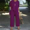 Women's Loose Fit Three-Piece Matching Set Long Sleeve Cardigan Wide Leg Pants Casual Outfit Set