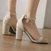 FOREADA Women Ankle Strap Sandals Round Toe Chunky High Heels Buckle Sexy Ladies Fashion Casual Shoes Summer Beige Pink 46