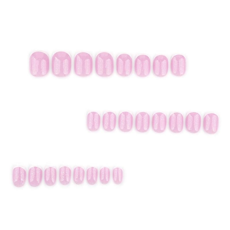 24 Pcs Short Round False Nail Elegant Artificial Nail French Tip Stick On Nail Glittering Press On Nail for Woman