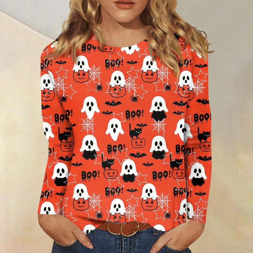 Women's Daily Casual Long-sleeved Flowers Printed Crew-neck Top