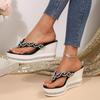 Fashion Brand Designer Pearl Bead Strap Flip Flops Women 2025 Summer Black Chunky Platform Wedge Heels Slippers Plus Size 43 Slippers