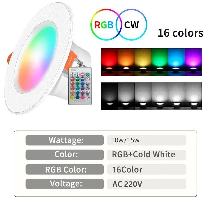 10/15W Smart LED Downlight,RGB Color Dimmable Changing Recessed Ceiling Light w/RF Remote Control,Easy Install Lamp for Bedroom