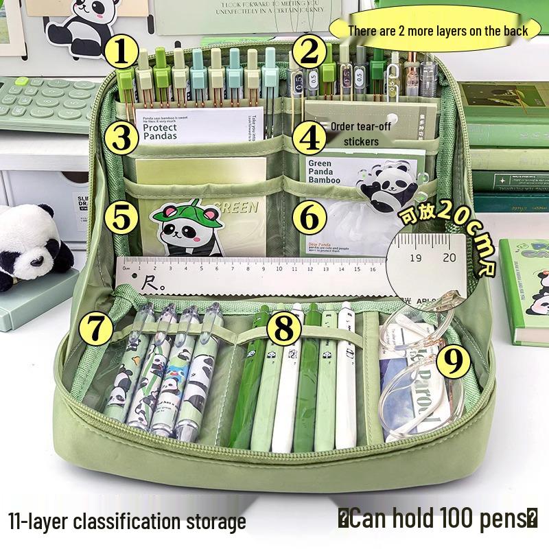 Panda 12-Fächer-Federmäppchen: Super große Schreibtischbox für Jungen & Mädchen - Süß für die Mittelschule