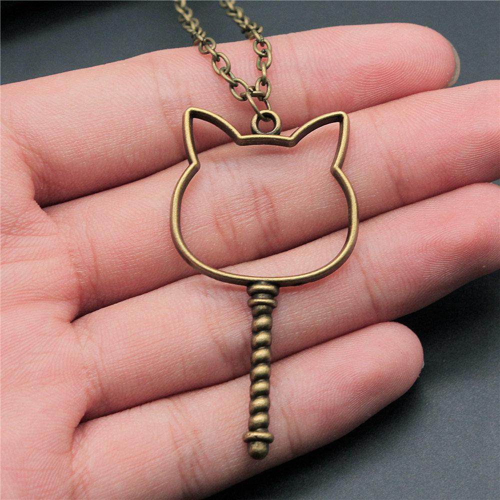 Openwork Resin Photo Frame Geometric Keys Pendant Antique Bronze Silver Metal Friend Collar Necklace