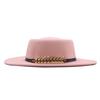 Autumn and winter new women's flat top wide brimmed hat imitation wool top hat felt hat fishbone metal buckle concave shape multi-color