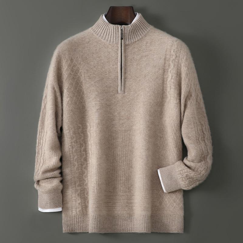 Men's Soft Half-Zip Pure Wool Sweater - Thick, Loose, Stylish Pullover for All Ages