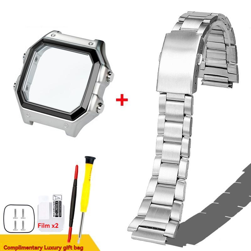 Casio 3299 AE-1200WH AE1300 İçin AE-1200 Tam Metal Kasa Kayış Mod Kiti Paslanmaz Çelik Saat Kayışı Cam Filmi Vida Çerçeve Bileklik