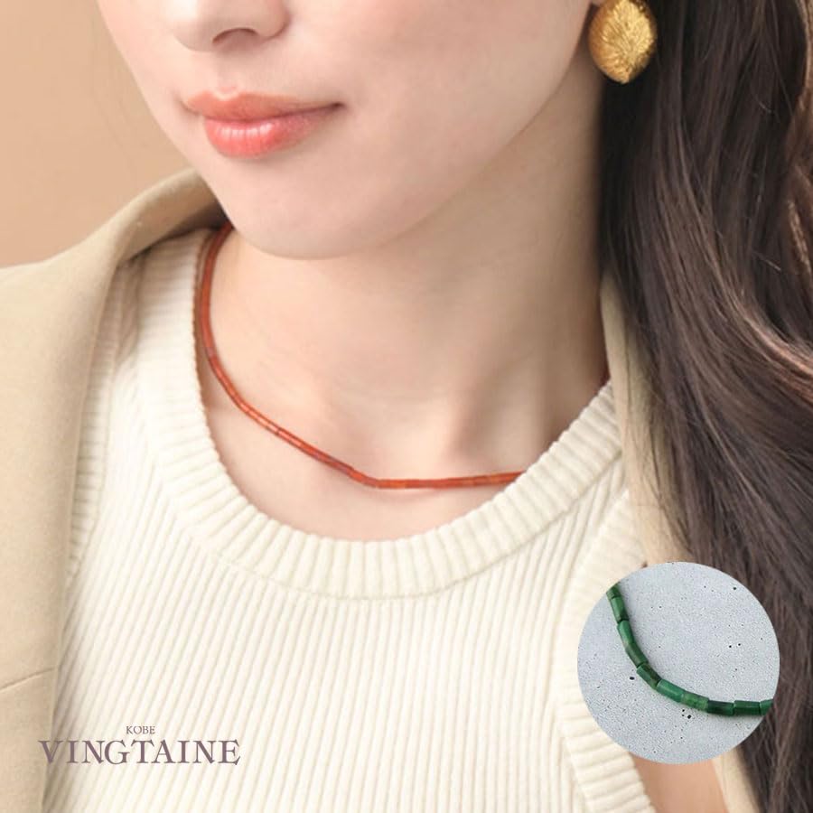 VINGTAINE Natural Stone Bead Necklace - Simple, Casual, and Natural Style for Adults - Women's - C3374-GN-