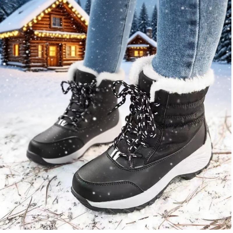 Women Winter Snow Boots Faux Fur Lined Warm Footwear Anti Slip Rubber Sole Beige Short Tube Stylish Warm Boots Plataforma Mujer