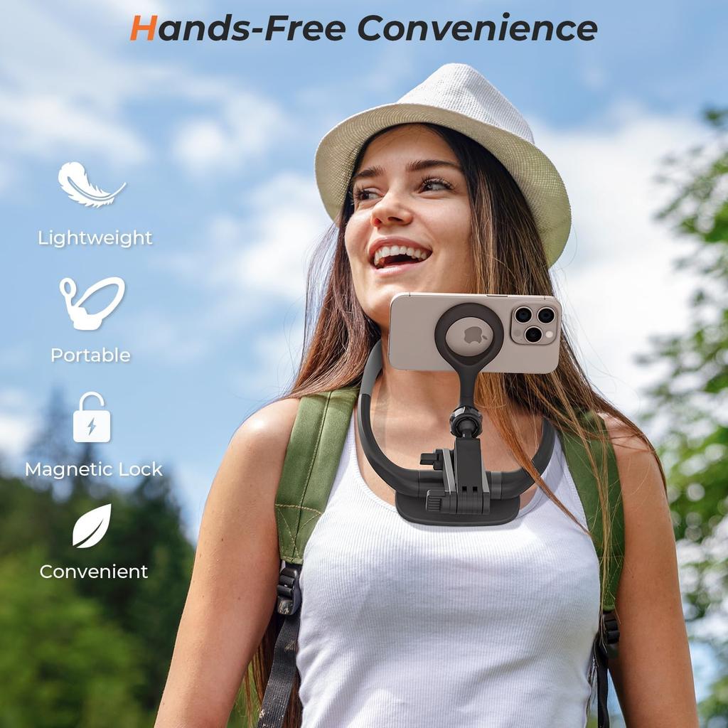 Magnetic Neck Phone Holder, Neck Mount for Phone, Hand Free Phone Neck Holder Chest Stand POV/Vlog Video Recording & Filming, Neck Tripod for iPhone