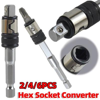 2/4/6Pcs Drill Bit and Socket Adapter Extension Swap Sockets Hex Socket Converter for Rotary Hammer Impact Drill Conversion Tool