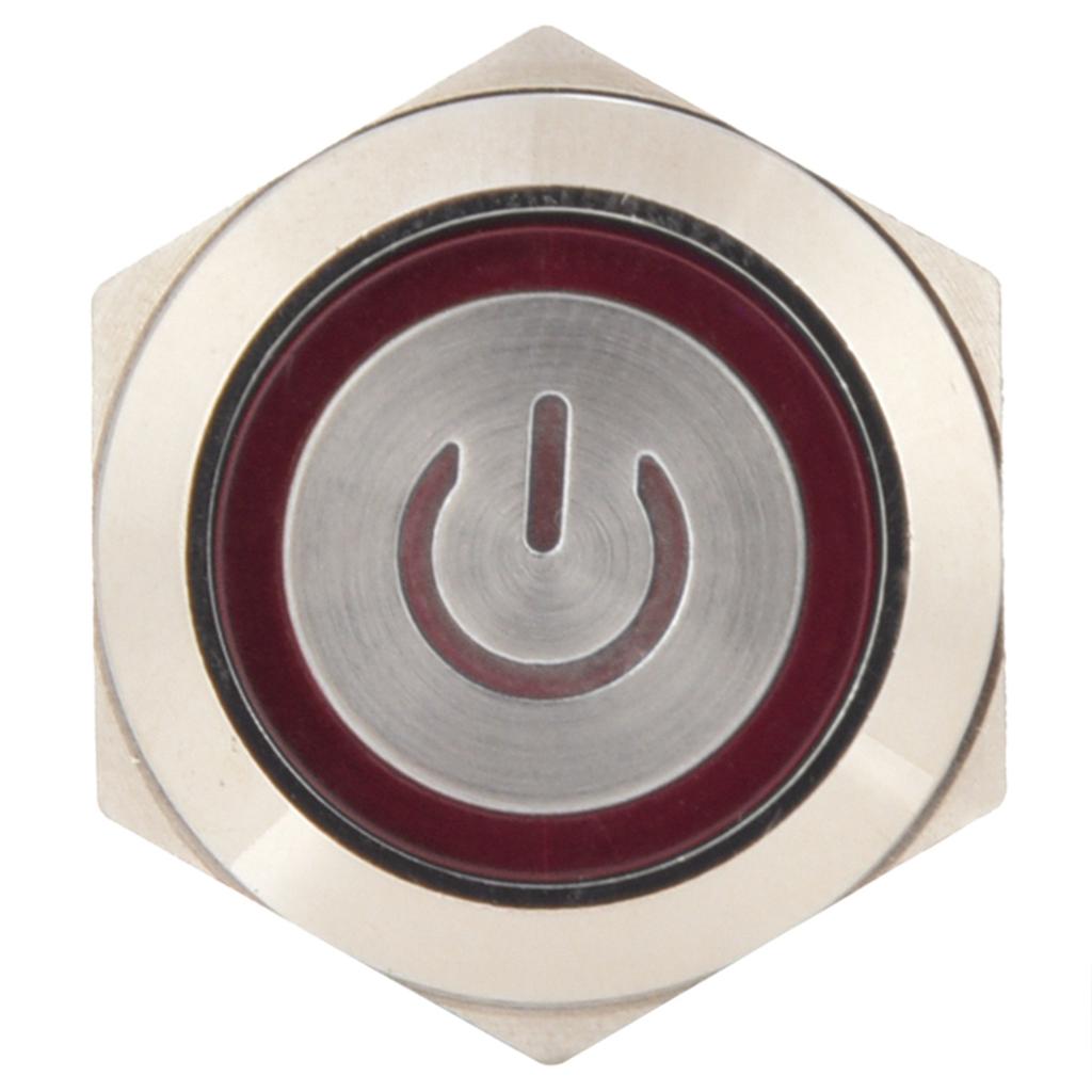 2 Stück Drucktaster 4 Pin 19mm Rund Flacher Kopf Edelstahlgehäuse mit Licht IP65 12 24VDC Rot