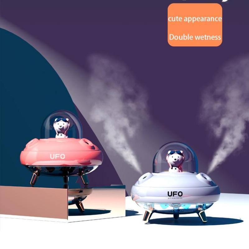 Dual Nozzles Draadloze Ufo Luchtbevochtiger Desktop Luchtbevochtiger Leuke Planeet Beer Led Licht Ultrasone Aroma Essentiële Olie Diffuser