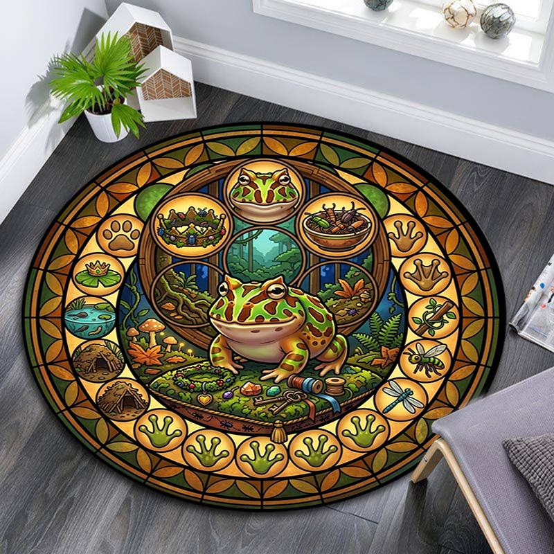 Frogs Forest Journey Round Area Rug Under Office Chairs Bedroom Living Room Home Decor