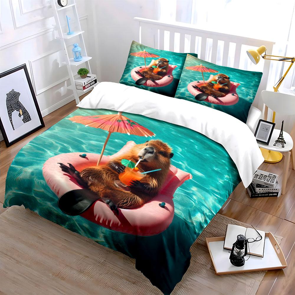 Pool Relaxation Beaver Set Soft Comfortable Duvet Cover Bedding Set Included 1*Duvet Cover & 2*Pillowcases, Gift